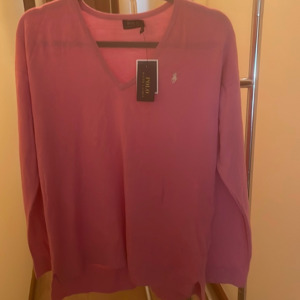 New with tags-pink Polo-cotton sweater.  Light weight.